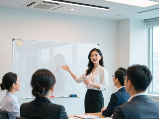 专业英语教师培训场景，现代化教室环境，教师正在授课，学生认真听讲，明亮自然光，教育培训机构氛围